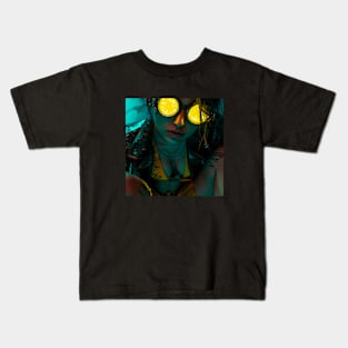 Futuristic portrait of a woman with yellow glasses Kids T-Shirt